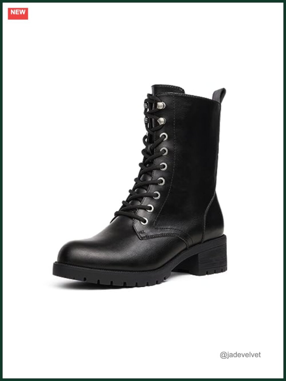 DREAM PAIRS Women's Mid-Calf Combat Boots Faux Leather Lace-Up